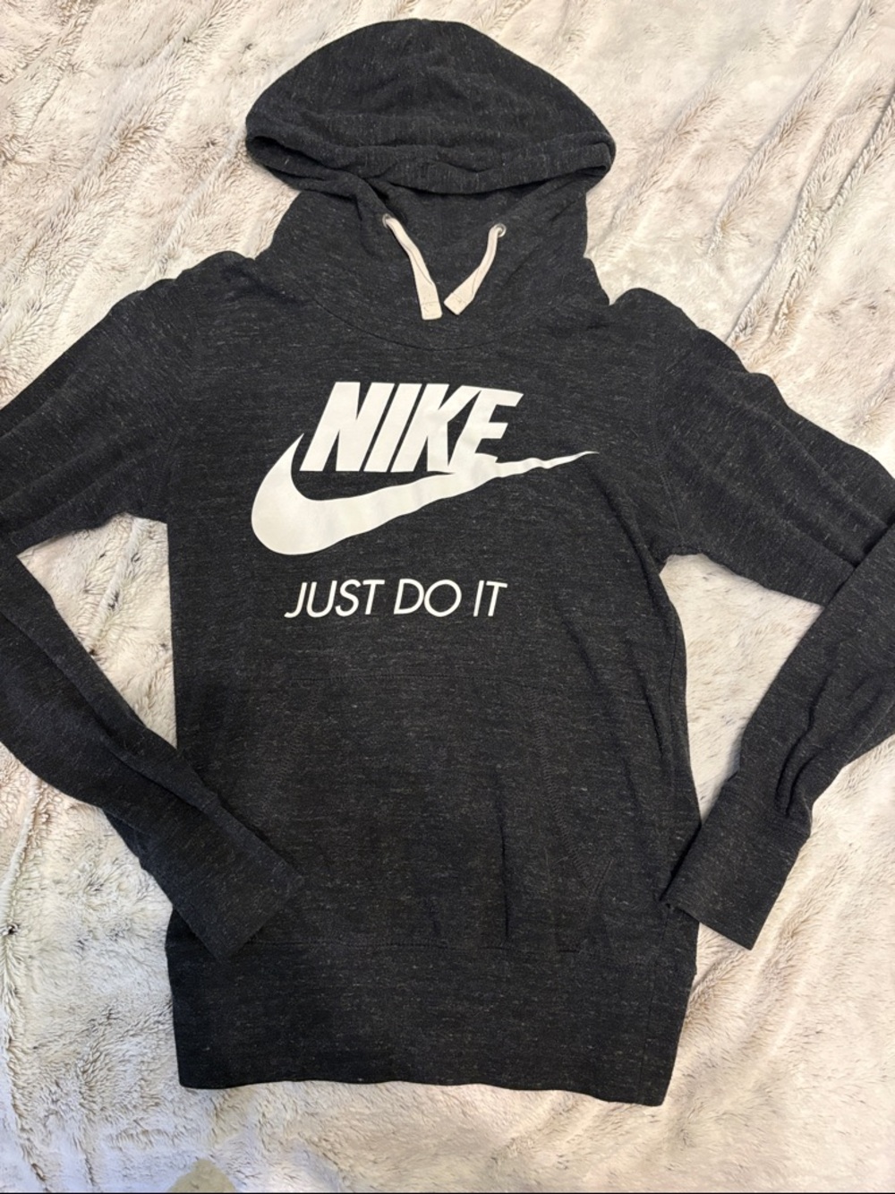 Nike Dark Gray Hoodie with White Swoosh and Blue Tag